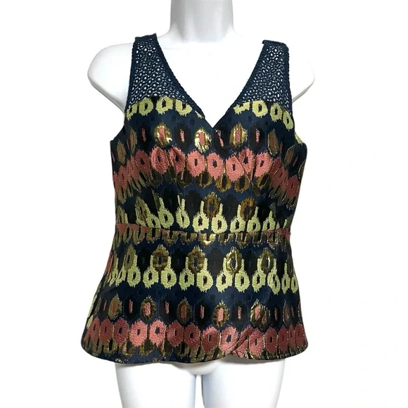 HD in Paris Anthropologie Yana Jacquard Peplum Top Blouse Size 4 Boho Chic - Picture 2 of 8